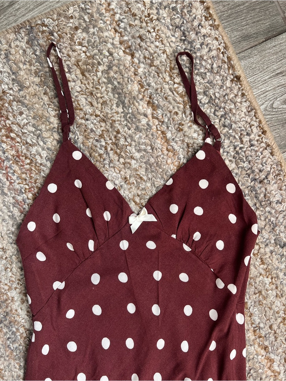 Rhythm. Burgundy Polka Dot Maxi Dress